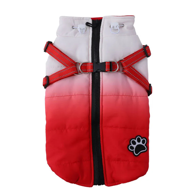Pet Dog Winter Warm Jacket with Harness, Zipper for Cold Weather