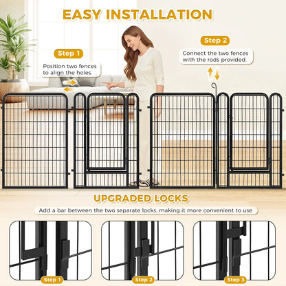 Dog Playpen with Door, Outdoor/Indoor Foldable Metal Pet Fence, Heavy Duty Puppy Exercise Pen for Yard, RV Camping,