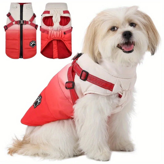 Pet Dog Winter Warm Jacket with Harness, Zipper for Cold Weather