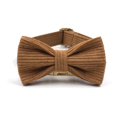 Brown Corduroy Dog Harness and Leash Set Luxury Designer Personalized Collar for Small Large Dogs Walking Lead Set with Poop Bag
