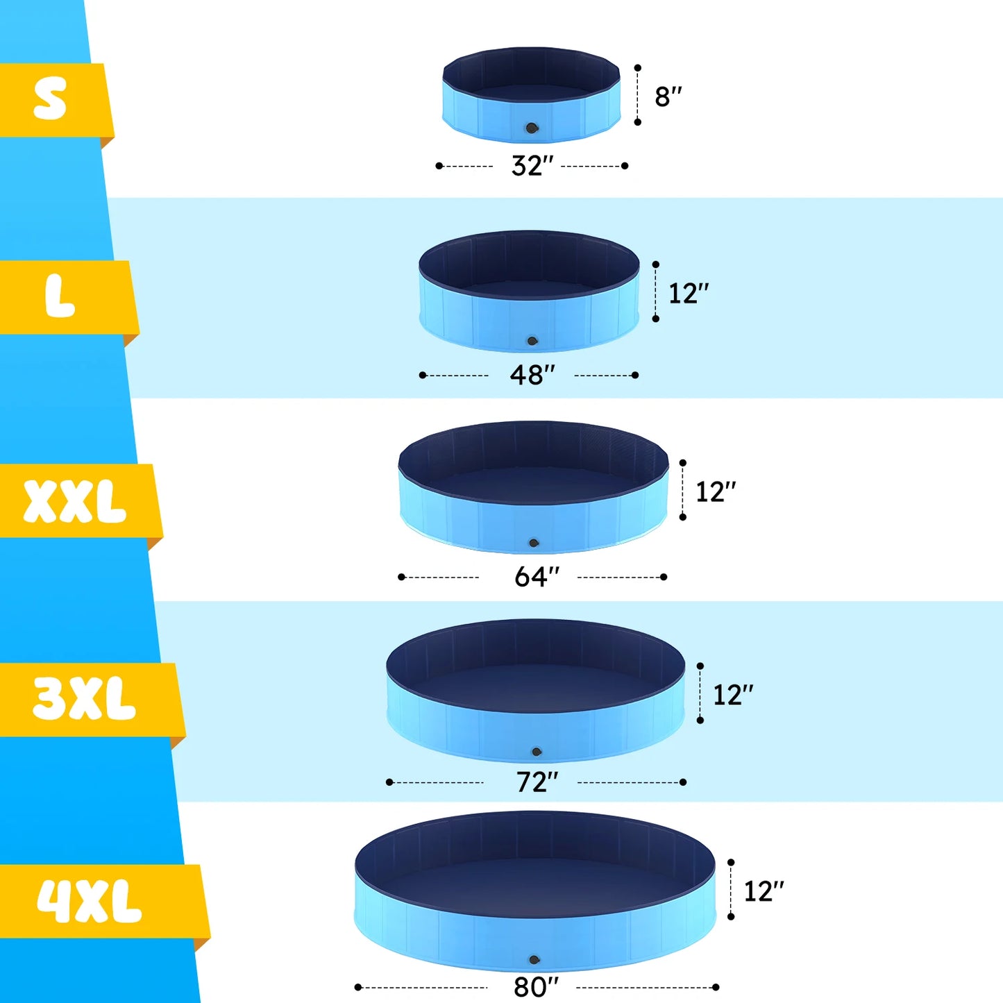Portable Dog Pool, Foldable Pet Swimming Tub, Anti-Slip Collapsible, Hard Plastic Bath Pool