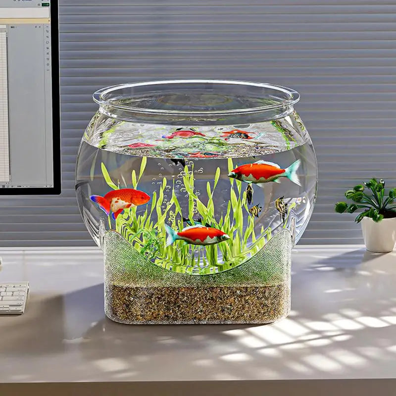 Ultra Clear Round Fish Bowl, Plastic Removable Desktop, Small Aquarium Tabletop Ornament