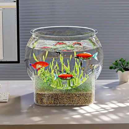 Ultra Clear Round Fish Bowl, Plastic Removable Desktop, Small Aquarium Tabletop Ornament