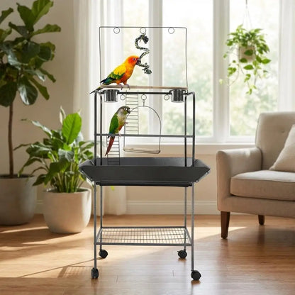 Indoor or Outdoor Birds Playground with Swing, Stand, and Wheels for Parakeets