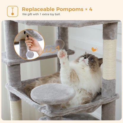 Large Cat Tree and Tower for Indoor Cats With Sisal-Covered Scratching Posts, Spacious Hammock, Padded Perches and Condos Cat Toys