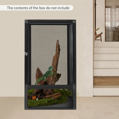 Micro Habitat Terrarium Enclosure, Rectangular Freestanding Reptile Feeding Box, Reptile Pet Feeding Net Box Black 20kg