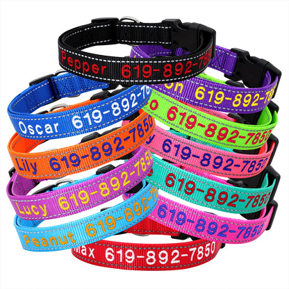 Adjustable Nylon Embroidered Dog Collar, Custom ID Name Accessories Pet Collars For Small, Medium, Large Dogs \