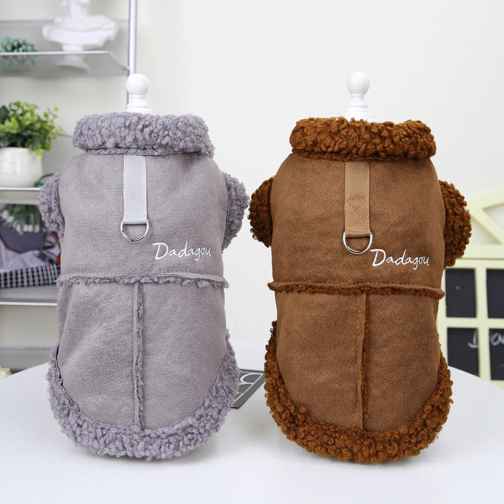 British Style Dog Jacket, Lamb Fleece Winter Dog Clothes for Small Dogs