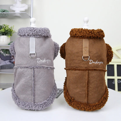British Style Dog Jacket, Lamb Fleece Winter Dog Clothes for Small Dogs