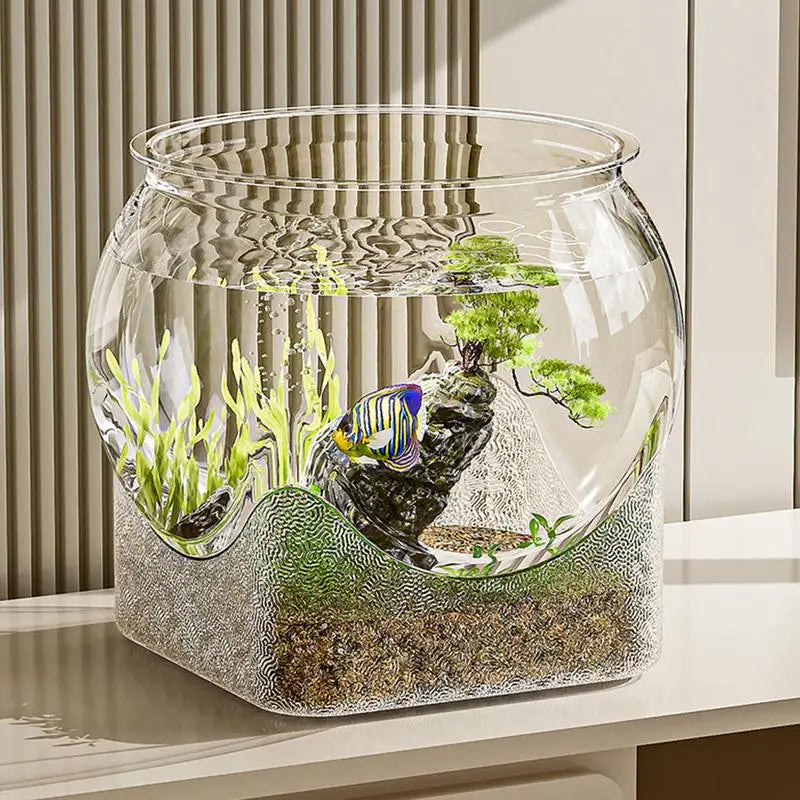 Ultra Clear Round Fish Bowl, Plastic Removable Desktop, Small Aquarium Tabletop Ornament