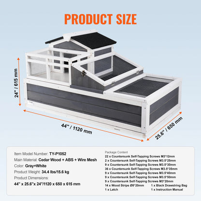 Tortoise Habitat, Wooden House with Adjustable Lamp Holder, Reptile Enclosure, Small Animal Cage for Gecko Lizard