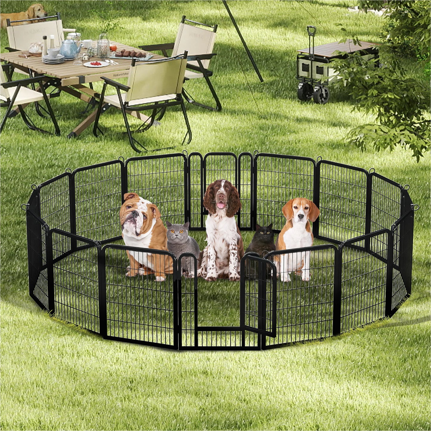 Dog Playpen with Door, Outdoor/Indoor Foldable Metal Pet Fence, Heavy Duty Puppy Exercise Pen for Yard, RV Camping,