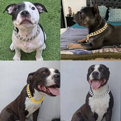 Plastic Dog Collar Chain, Diamond Inlay Sparkle Bulldog Necklace, Cat Collars, Pet Accessories, Small, Medium, Large Dogs, Golden