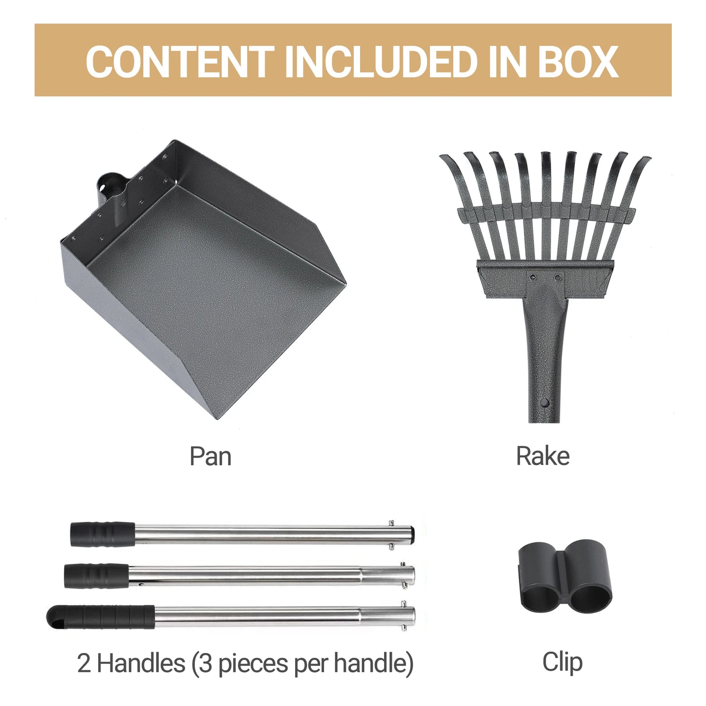 Dog Pooper Scooper, Dog Poop Tray and Rake Set,  with Long Adjustable Sectional Stainless Handles