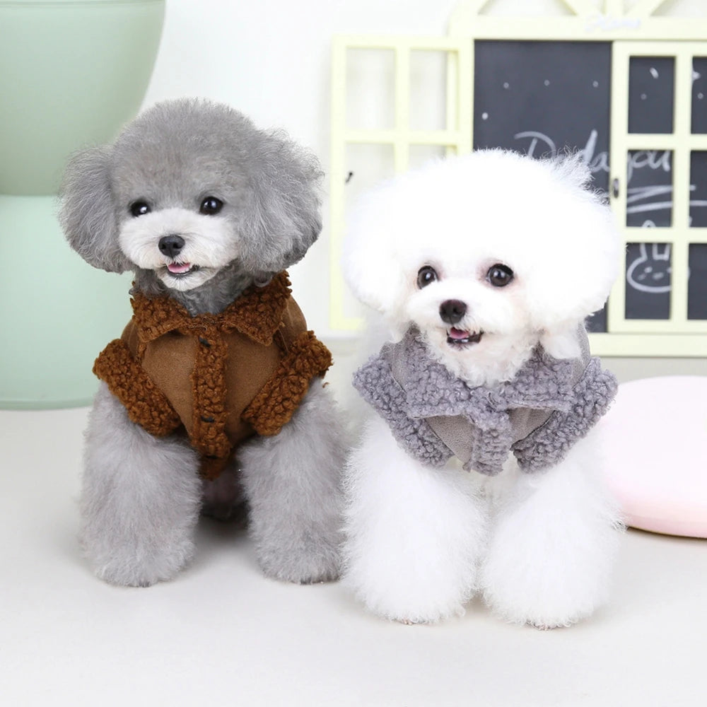 British Style Dog Jacket, Lamb Fleece Winter Dog Clothes for Small Dogs