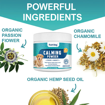 Dog Calming Supplement Powder Anxiety Relief Chamomile Powder for Dog Thunderstorm Separation Anxiety Soothes