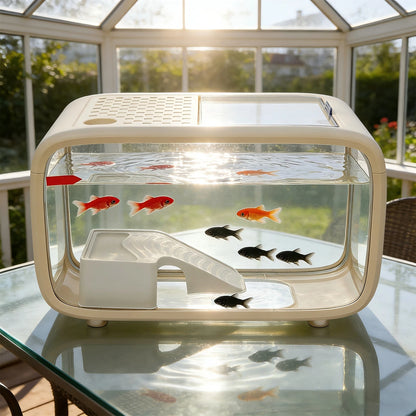 Aquarium Fish Tank|, 3.17 Gallon with Climbing Rack|Brown/White
