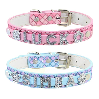 Bling Rhinestone Puppy Dog Collars, Personalized Small Dogs, Chihuahua Collar Custom, Cat Necklace, Free Name Charms