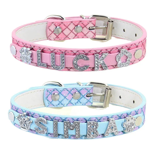 Bling Rhinestone Puppy Dog Collars, Personalized Small Dogs, Chihuahua Collar Custom, Cat Necklace, Free Name Charms