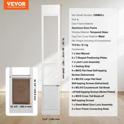 Dog Sliding Glass Door, Adjustable Height, Aluminum Frame, ,Tempered Glass Door