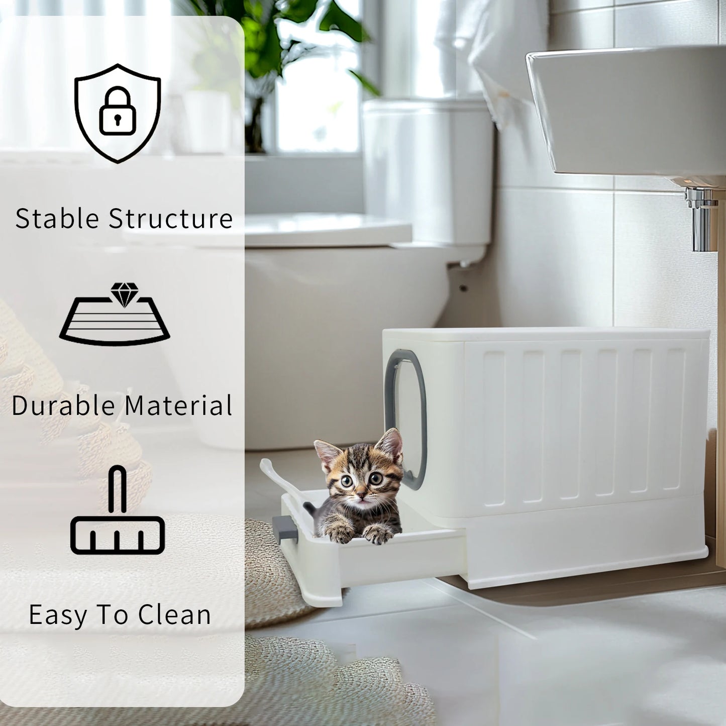 Cat Litter Box with Lid, Enclosed Cat Potty, Top Entry Anti-Splashing,  Easy to Clean with Cat Litter Scoop