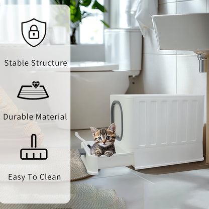 Cat Litter Box with Lid, Enclosed Cat Potty, Top Entry Anti-Splashing,  Easy to Clean with Cat Litter Scoop
