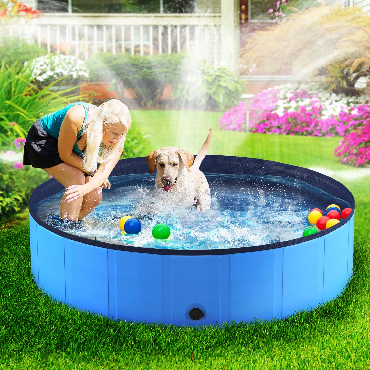 Portable Dog Pool, Foldable Pet Swimming Tub, Anti-Slip Collapsible, Hard Plastic Bath Pool