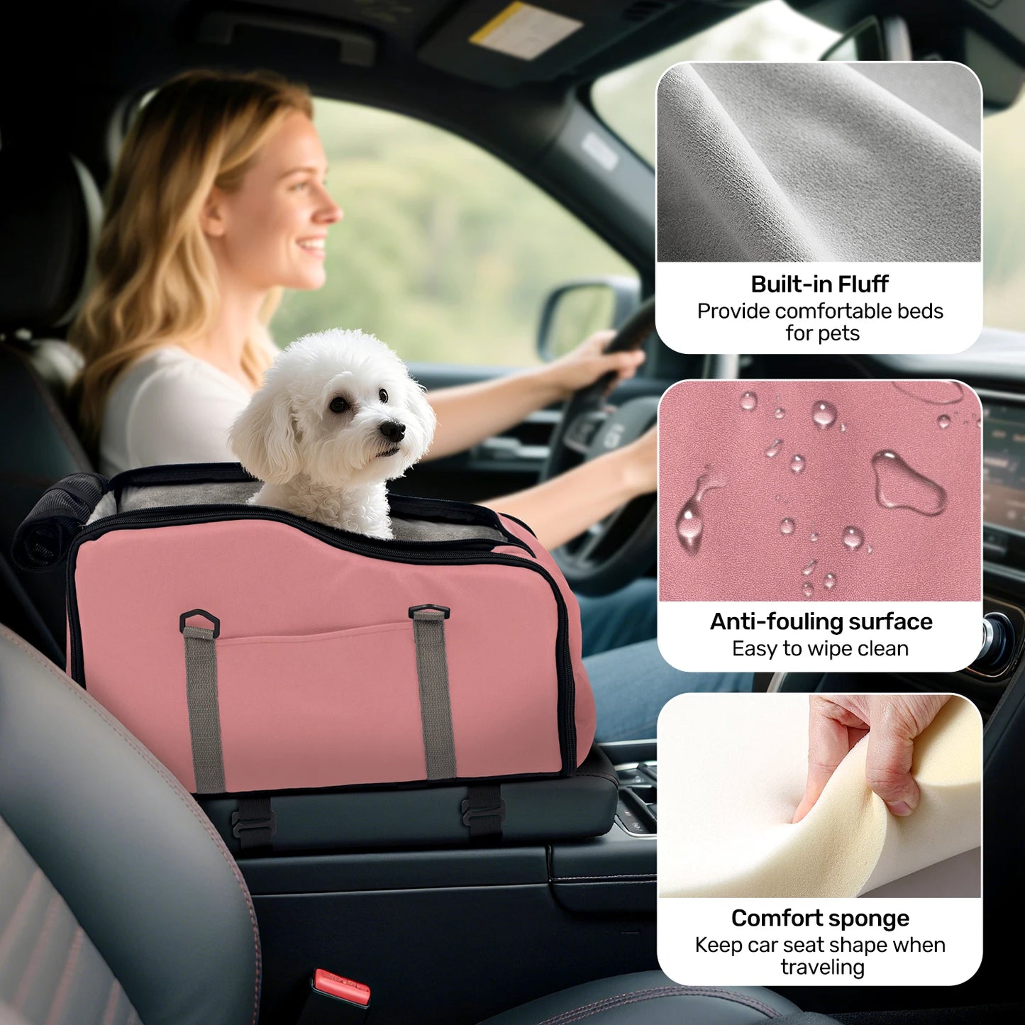 Removable and Washable Car Comfortable Pet Seat for Small Dogs and Cats - Portable Center Console Travel Bed