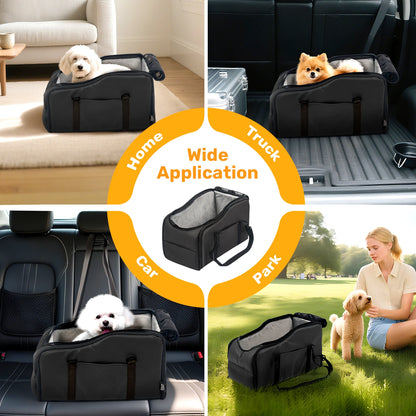 Removable and Washable Car Comfortable Pet Seat for Small Dogs and Cats - Portable Center Console Travel Bed