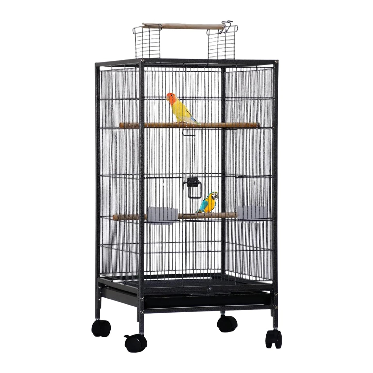 Large Bird Cage, Play Open Top Budgie Cage with Rolling Stand, Slide-Out Tray, Water Bottle Feeder