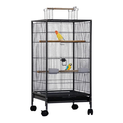 Large Bird Cage, Play Open Top Budgie Cage with Rolling Stand, Slide-Out Tray, Water Bottle Feeder