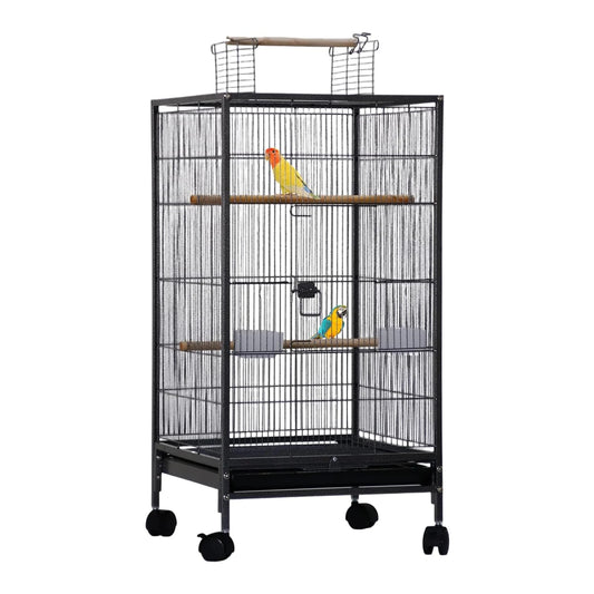 Large Bird Cage, Play Open Top Budgie Cage with Rolling Stand, Slide-Out Tray, Water Bottle Feeder