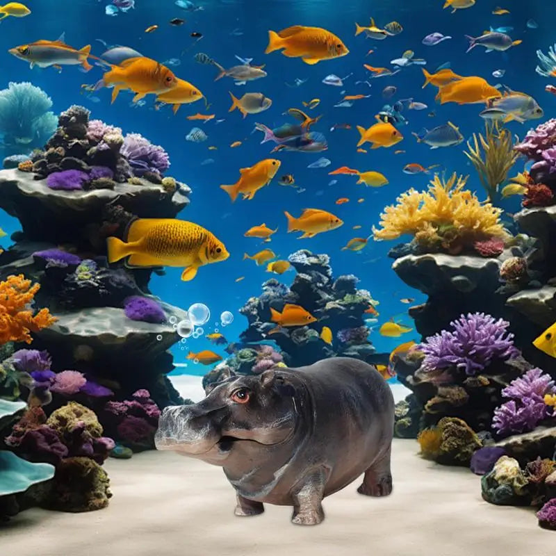 Fish Tank Air Bubbler  with Hippo Aquarium, Resin Oxygen Fish Pump, Pneumatic Air Stone,  Realistic Landscape Decoration