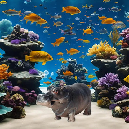 Fish Tank Air Bubbler  with Hippo Aquarium, Resin Oxygen Fish Pump, Pneumatic Air Stone,  Realistic Landscape Decoration