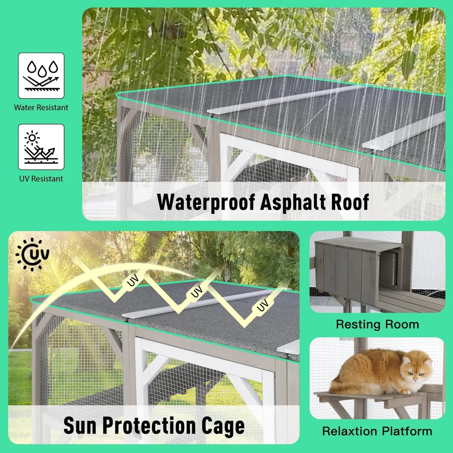 Outdoor Cat Enclosure, Large Wooden Cat House with 5 Platforms for Multiple Cats