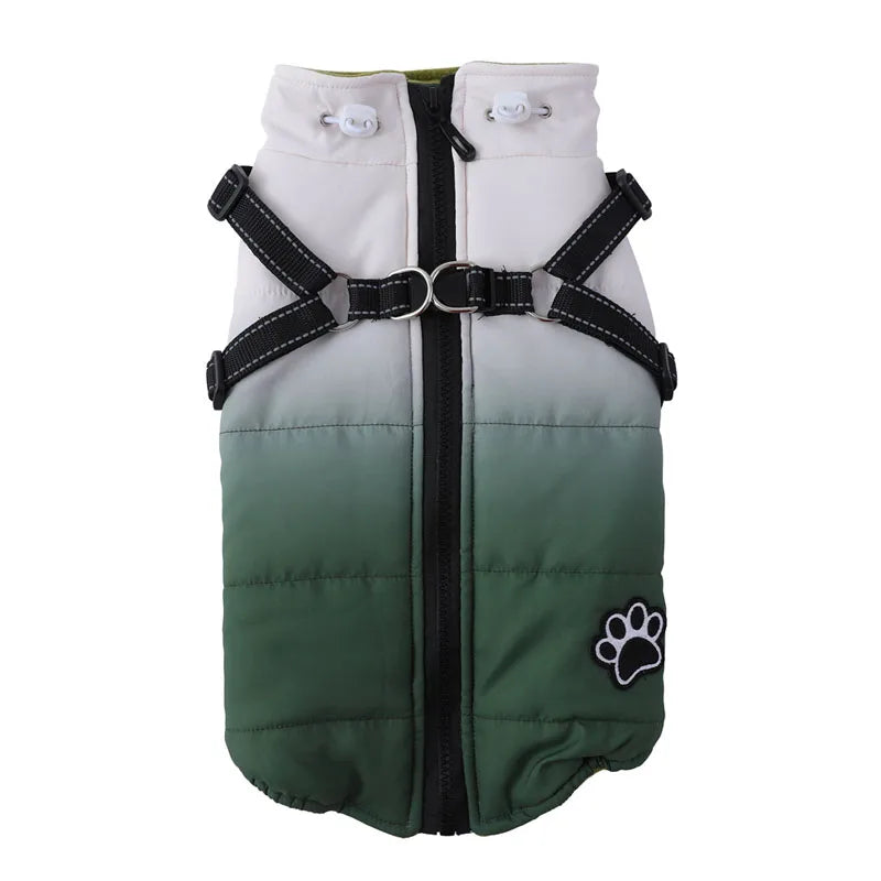 Pet Dog Winter Warm Jacket with Harness, Zipper for Cold Weather