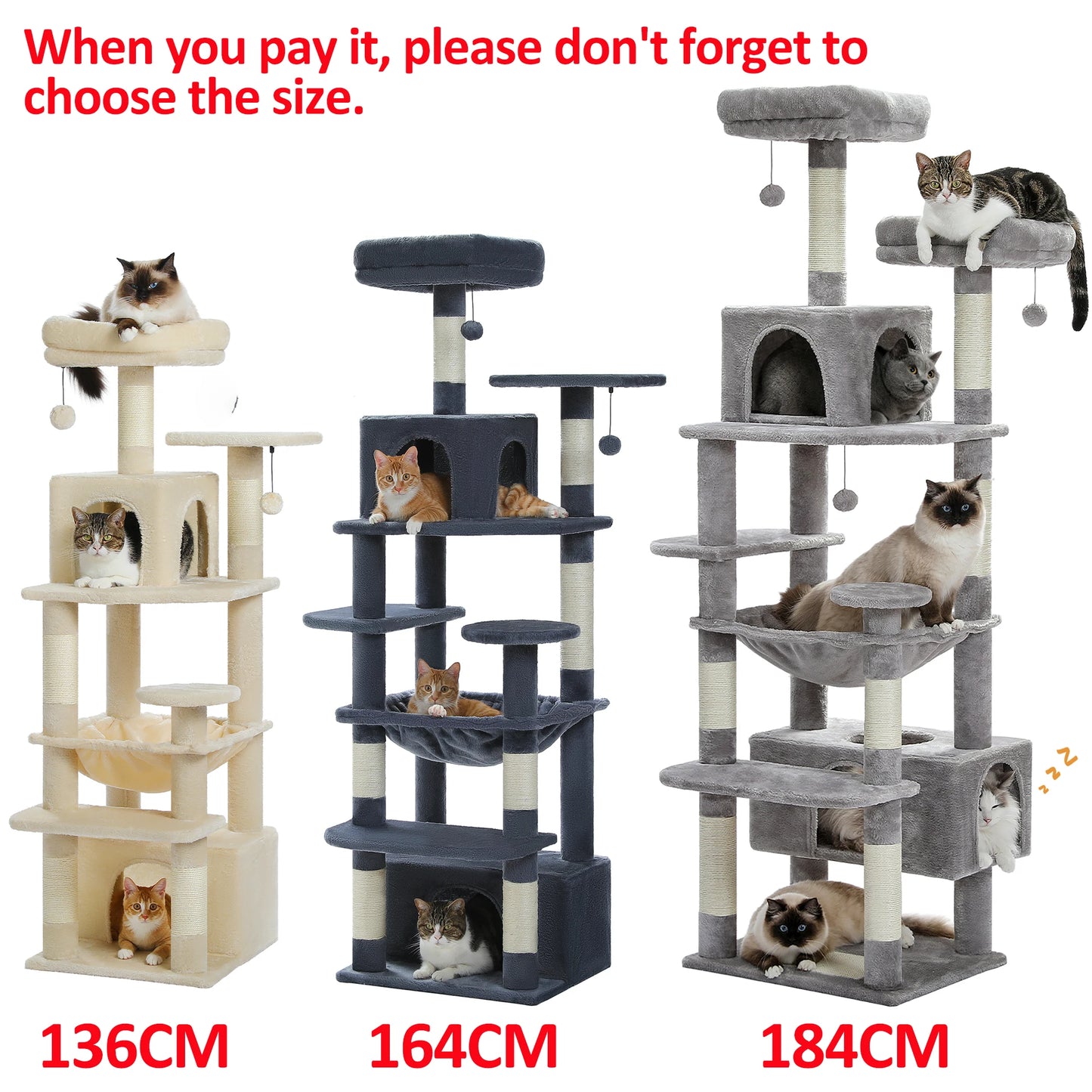 Large Cat Tree and Tower for Indoor Cats With Sisal-Covered Scratching Posts, Spacious Hammock, Padded Perches and Condos Cat Toys
