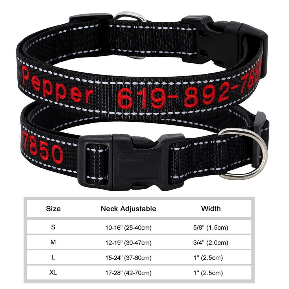 Adjustable Nylon Embroidered Dog Collar, Custom ID Name Accessories Pet Collars For Small, Medium, Large Dogs \