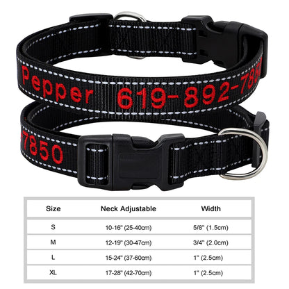 Adjustable Nylon Embroidered Dog Collar, Custom ID Name Accessories Pet Collars For Small, Medium, Large Dogs \
