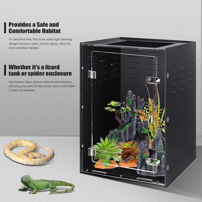 16x16x25 Acrylic Reptile Terrarium with Ventilation for Geckos, Snakes & Chameleons - Dark Habitat