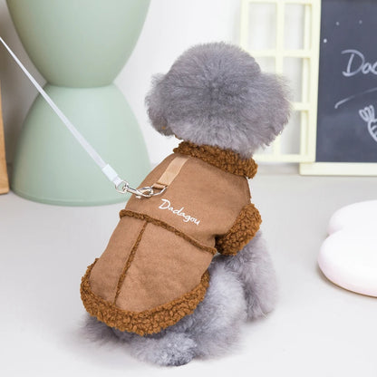 British Style Dog Jacket, Lamb Fleece Winter Dog Clothes for Small Dogs