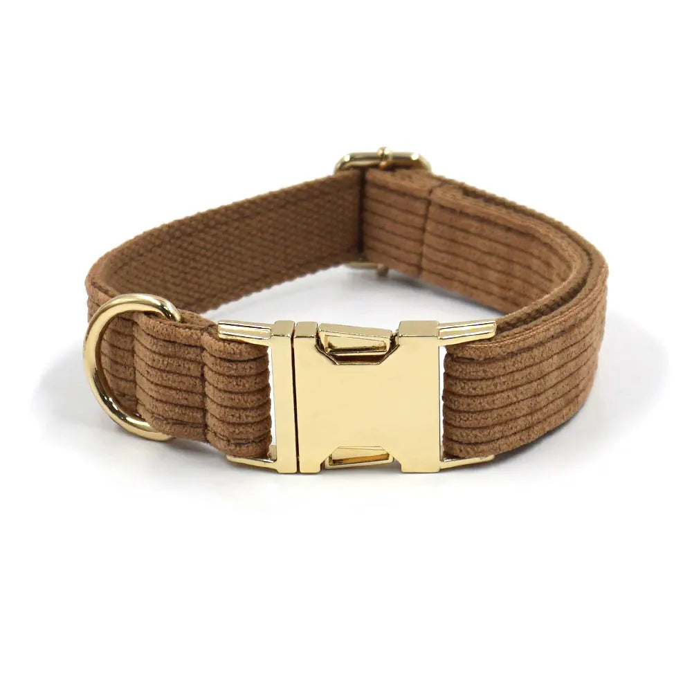 Brown Corduroy Dog Harness and Leash Set Luxury Designer Personalized Collar for Small Large Dogs Walking Lead Set with Poop Bag