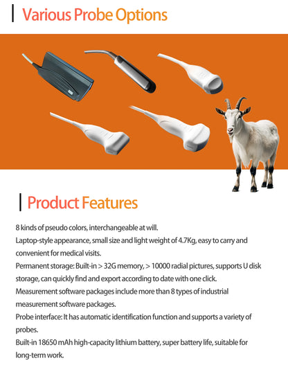 Portable Veterinary Ultrasound Scanner, Laptop Vet Pregnancy B-Ultra Machine, for Animal Farm Home Pet