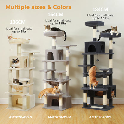 Large Cat Tree and Tower for Indoor Cats With Sisal-Covered Scratching Posts, Spacious Hammock, Padded Perches and Condos Cat Toys