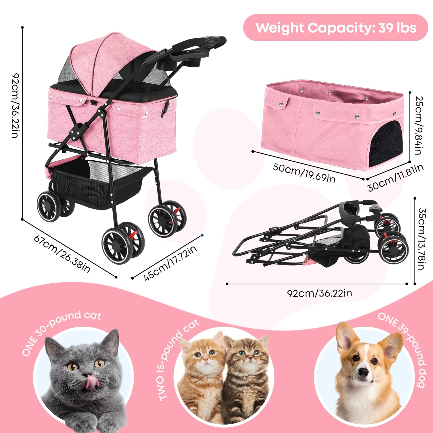 Pet Stroller For Puppy, Small Dogs & Cats
