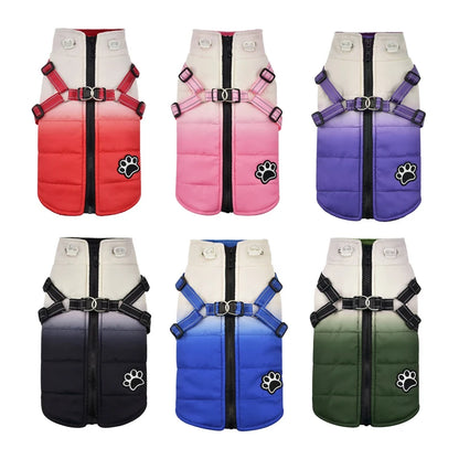 Pet Dog Winter Warm Jacket with Harness, Zipper for Cold Weather