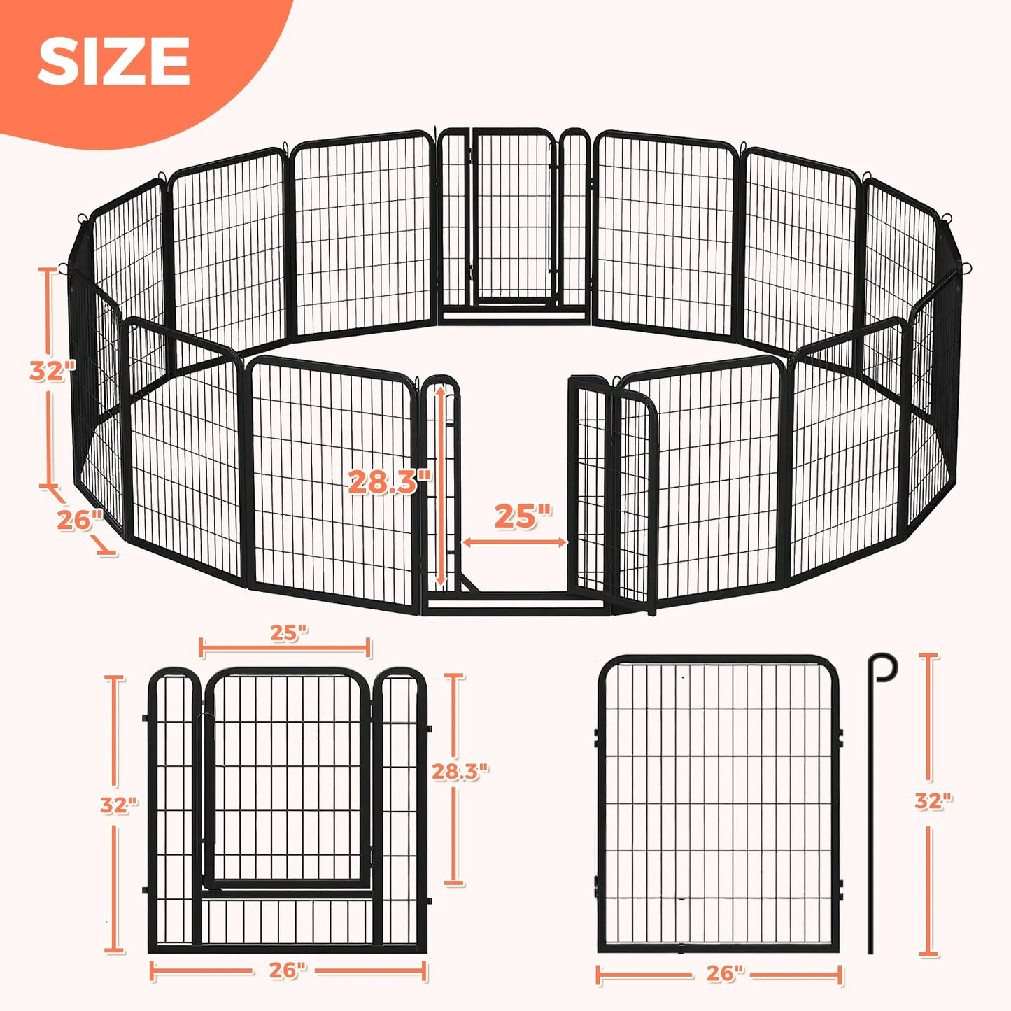 Dog Playpen with Door, Outdoor/Indoor Foldable Metal Pet Fence, Heavy Duty Puppy Exercise Pen for Yard, RV Camping,