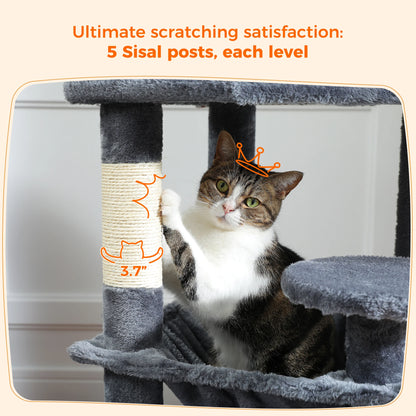 Large Cat Tree and Tower for Indoor Cats With Sisal-Covered Scratching Posts, Spacious Hammock, Padded Perches and Condos Cat Toys