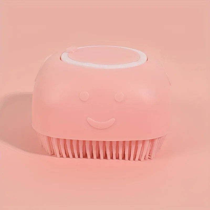 Pet Massage Brush Shampoo Dispenser, Soft Silicone Brush, Rubber Bristle for Dogs and Cats, Shower Grooming Tool