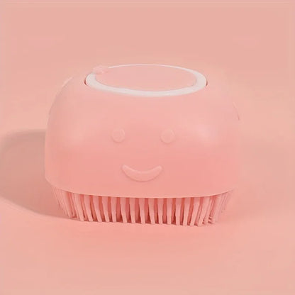 Pet Massage Brush Shampoo Dispenser, Soft Silicone Brush, Rubber Bristle for Dogs and Cats, Shower Grooming Tool